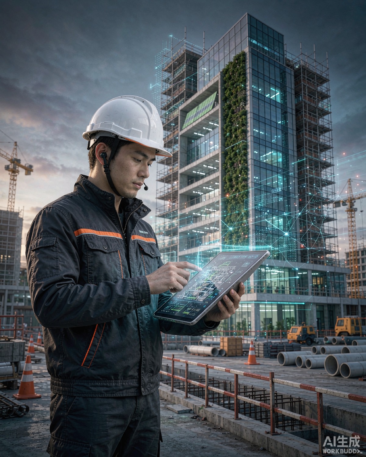 智慧工程及建筑理学硕士——智慧工程：工程师在智慧工地使用平板电脑